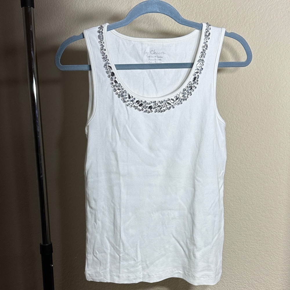 Chico's White Tank Top with Silver Embellishments